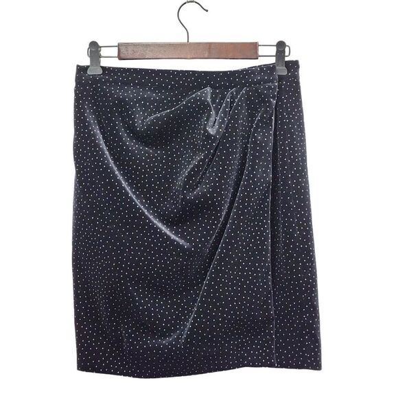 New! Theory Pleated Wrap Skirt in Dot Black Velvet, 4 - Picture 5 of 12